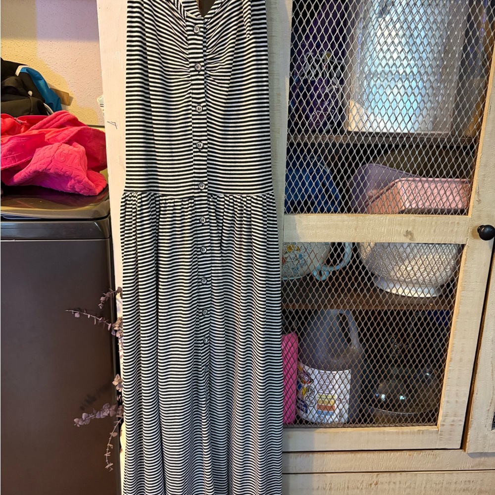 We The Free Black and White Striped Maxi Dress